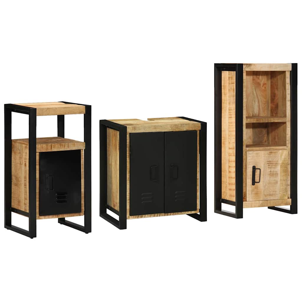 Badkamermeubelset 3 pcs Bruin en zwart Massief Mango Hout is nu te koop bij PeponiXL, paradijselijk wonen!