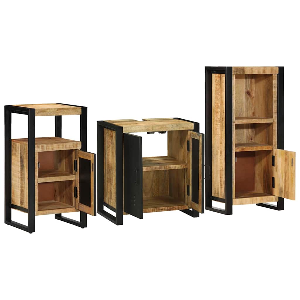 Badkamermeubelset 3 pcs Bruin en zwart Massief Mango Hout is nu te koop bij PeponiXL, paradijselijk wonen!