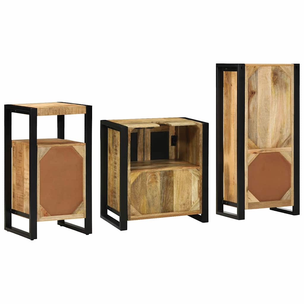 Badkamermeubelset 3 pcs Bruin en zwart Massief Mango Hout is nu te koop bij PeponiXL, paradijselijk wonen!