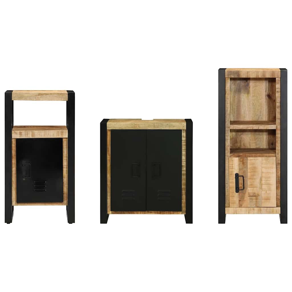 Badkamermeubelset 3 pcs Bruin en zwart Massief Mango Hout is nu te koop bij PeponiXL, paradijselijk wonen!