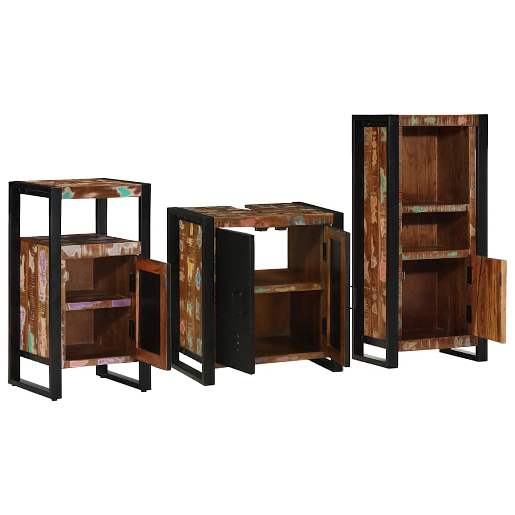 Badkamermeubelset met lade 3 pcs Massief Gerecycled Hout is nu te koop bij PeponiXL, paradijselijk wonen!