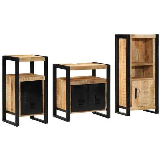 Badkamermeubelset 3 pcs Bruin en zwart Massief Mango Hout is nu te koop bij PeponiXL, paradijselijk wonen!