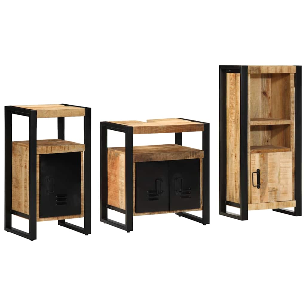 Badkamermeubelset 3 pcs Bruin en zwart Massief Mango Hout is nu te koop bij PeponiXL, paradijselijk wonen!