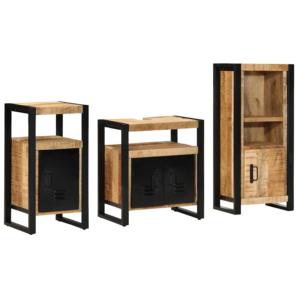 Badkamermeubelset 3 pcs Bruin en zwart Massief Mango Hout is nu te koop bij PeponiXL, paradijselijk wonen!