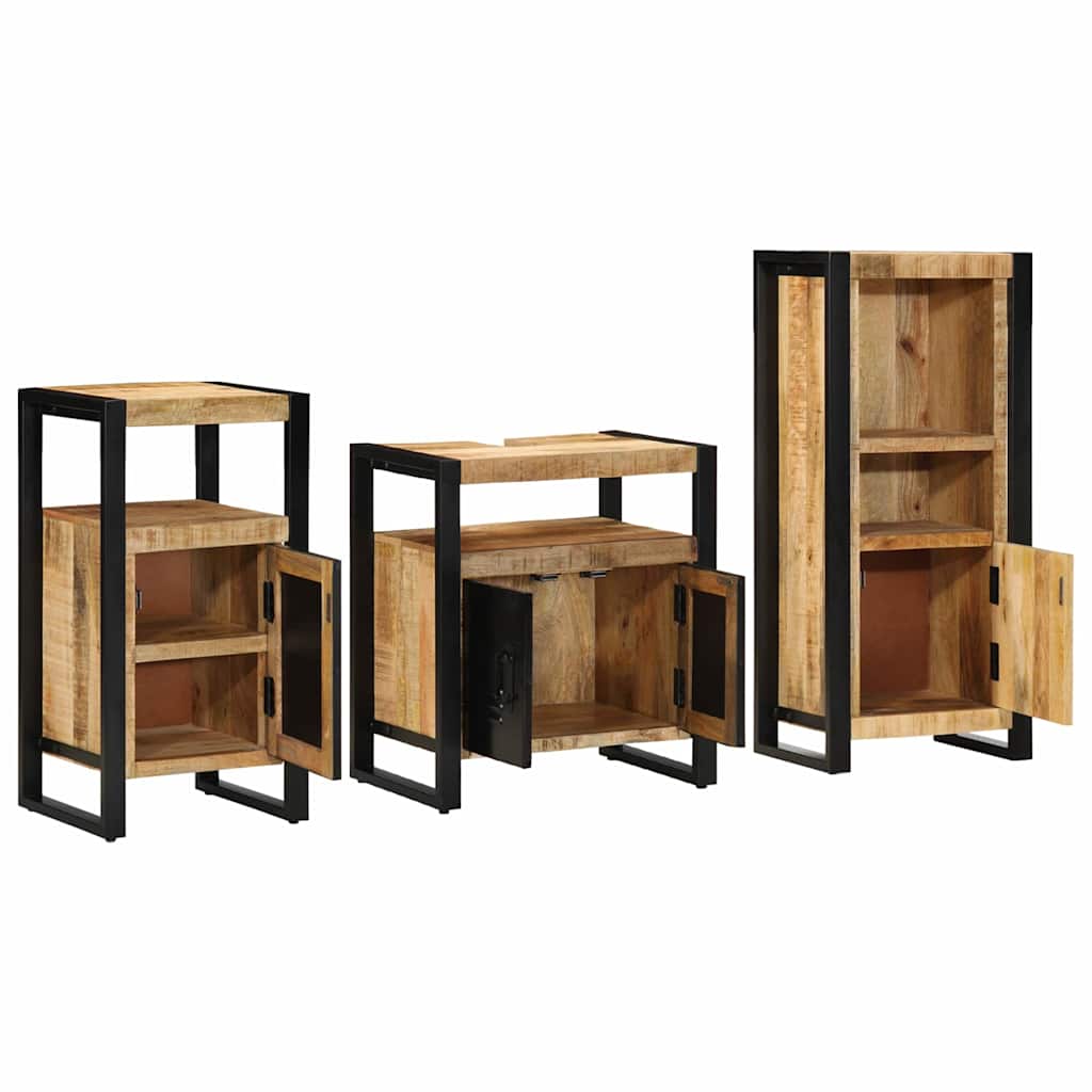 Badkamermeubelset 3 pcs Bruin en zwart Massief Mango Hout is nu te koop bij PeponiXL, paradijselijk wonen!