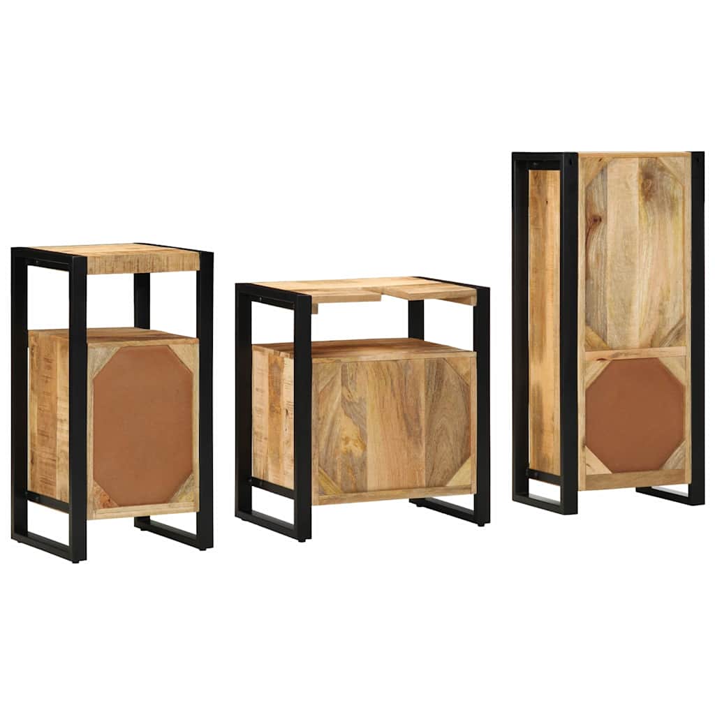 Badkamermeubelset 3 pcs Bruin en zwart Massief Mango Hout is nu te koop bij PeponiXL, paradijselijk wonen!
