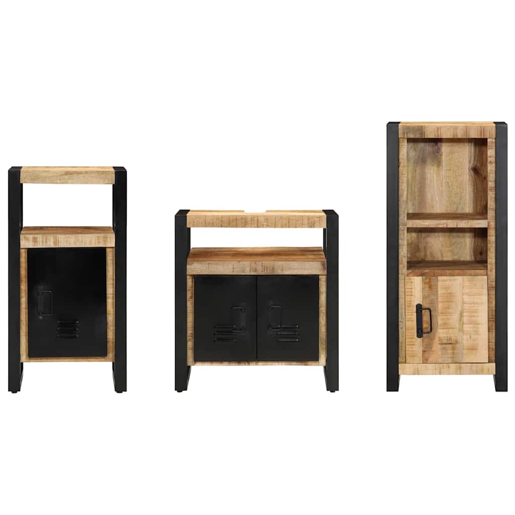 Badkamermeubelset 3 pcs Bruin en zwart Massief Mango Hout is nu te koop bij PeponiXL, paradijselijk wonen!