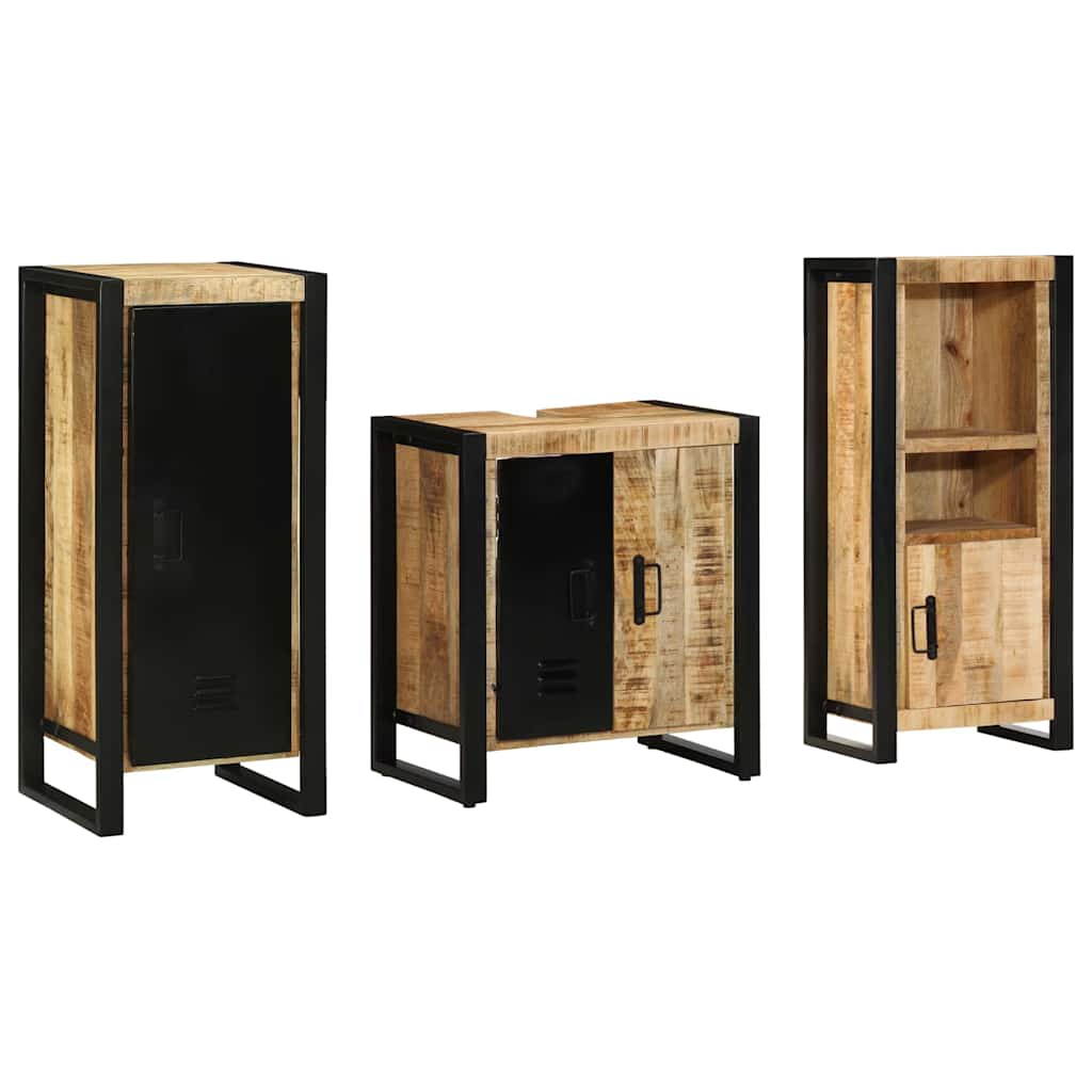 Badkamermeubelset 3 pcs Bruin en zwart Massief Mango Hout is nu te koop bij PeponiXL, paradijselijk wonen!