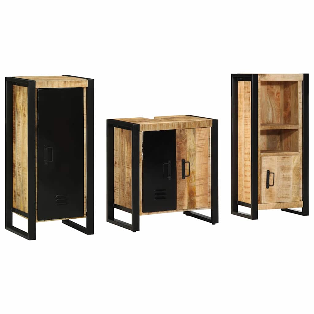 Badkamermeubelset 3 pcs Bruin en zwart Massief Mango Hout is nu te koop bij PeponiXL, paradijselijk wonen!