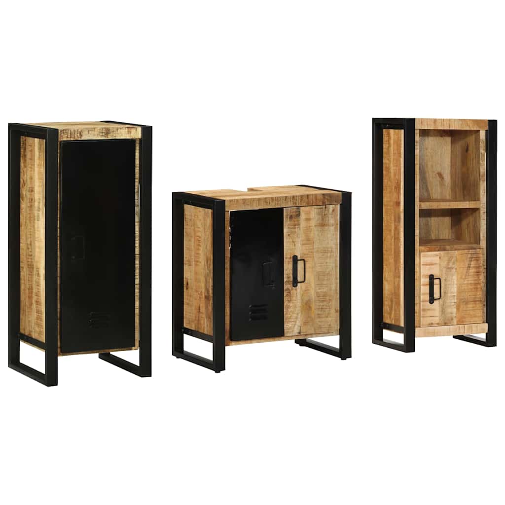 Badkamermeubelset 3 pcs Bruin en zwart Massief Mango Hout is nu te koop bij PeponiXL, paradijselijk wonen!