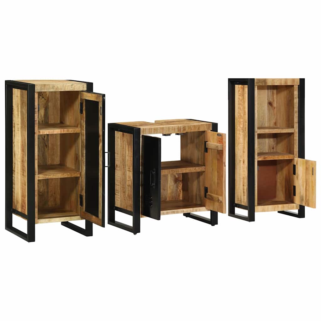 Badkamermeubelset 3 pcs Bruin en zwart Massief Mango Hout is nu te koop bij PeponiXL, paradijselijk wonen!