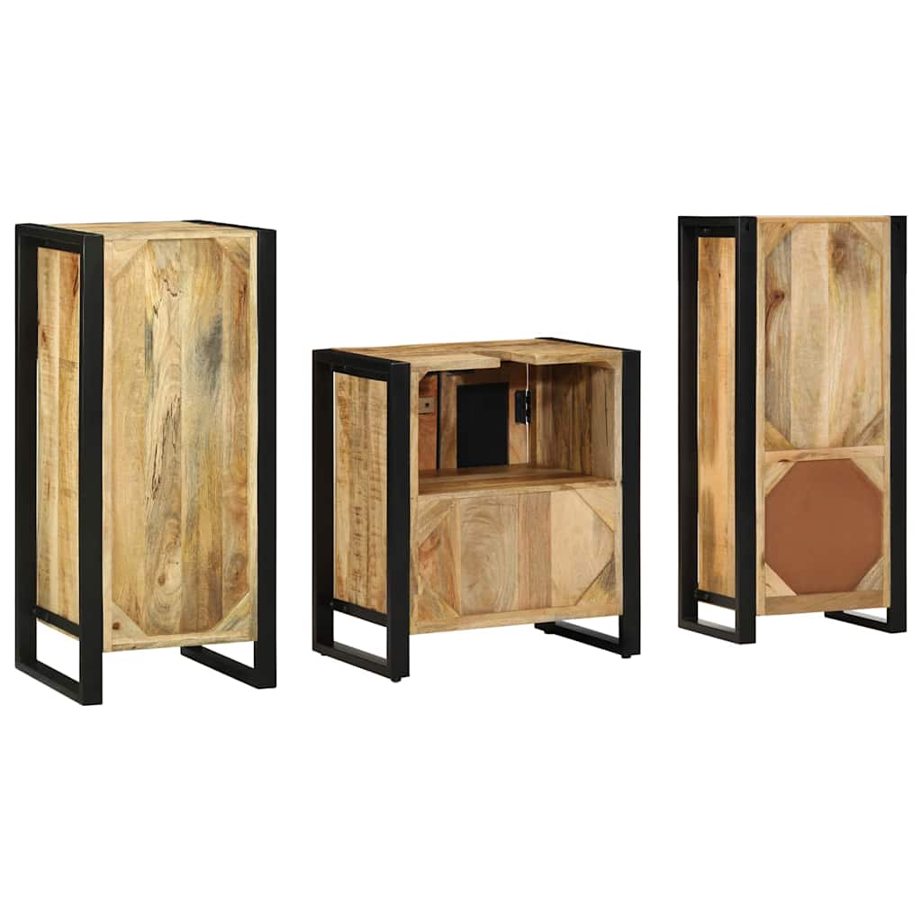 Badkamermeubelset 3 pcs Bruin en zwart Massief Mango Hout is nu te koop bij PeponiXL, paradijselijk wonen!