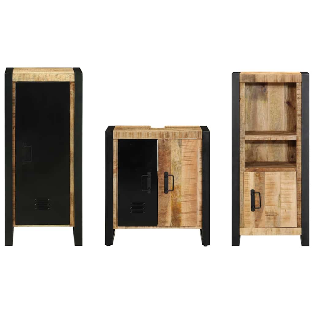 Badkamermeubelset 3 pcs Bruin en zwart Massief Mango Hout is nu te koop bij PeponiXL, paradijselijk wonen!