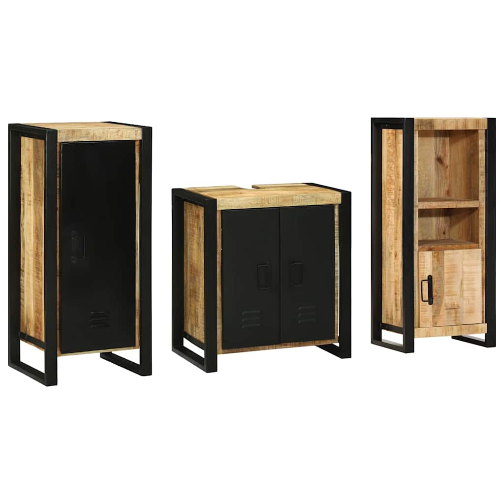 Badkamermeubelset 3 pcs Bruin en zwart Massief Mango Hout is nu te koop bij PeponiXL, paradijselijk wonen!