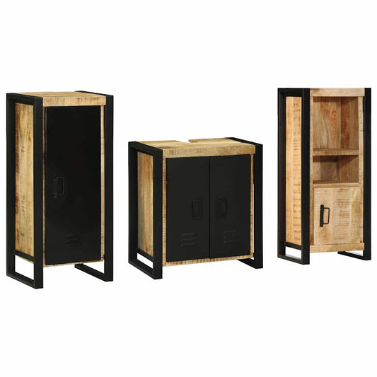 Badkamermeubelset 3 pcs Bruin en zwart Massief Mango Hout is nu te koop bij PeponiXL, paradijselijk wonen!