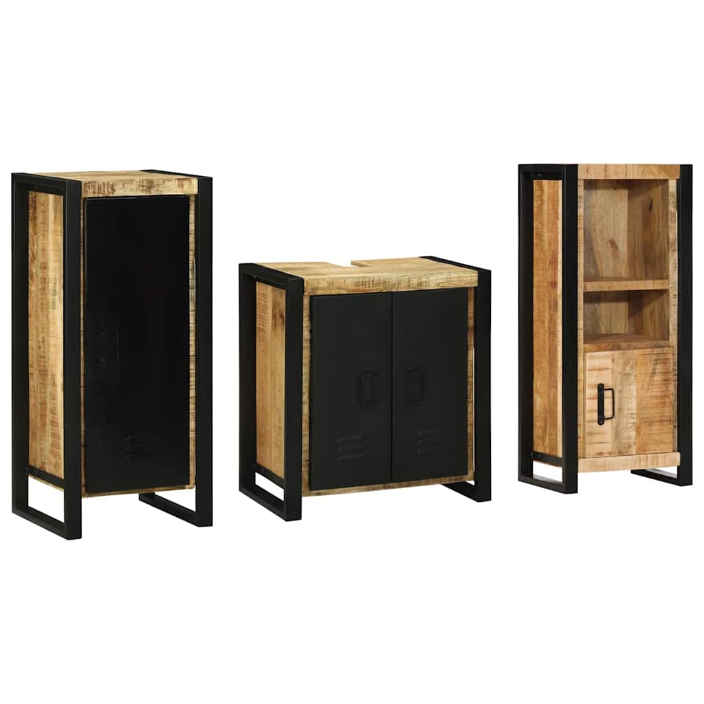 Badkamermeubelset 3 pcs Bruin en zwart Massief Mango Hout is nu te koop bij PeponiXL, paradijselijk wonen!