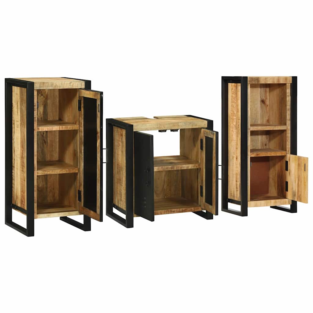 Badkamermeubelset 3 pcs Bruin en zwart Massief Mango Hout is nu te koop bij PeponiXL, paradijselijk wonen!