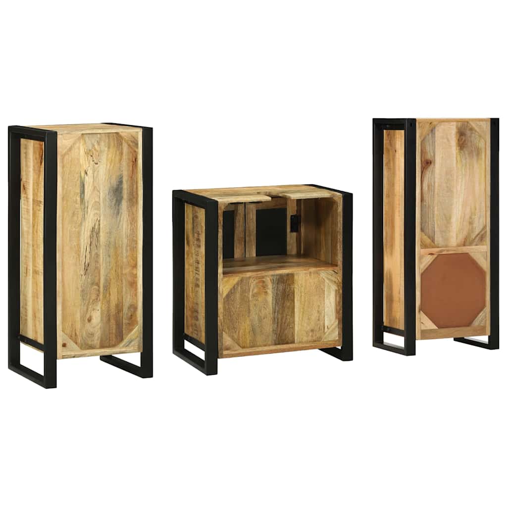 Badkamermeubelset 3 pcs Bruin en zwart Massief Mango Hout is nu te koop bij PeponiXL, paradijselijk wonen!