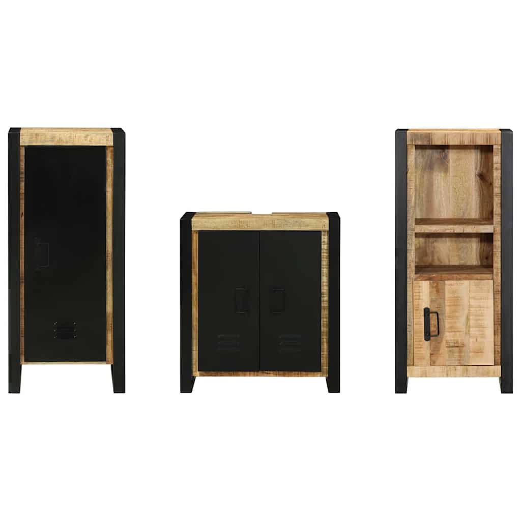 Badkamermeubelset 3 pcs Bruin en zwart Massief Mango Hout is nu te koop bij PeponiXL, paradijselijk wonen!