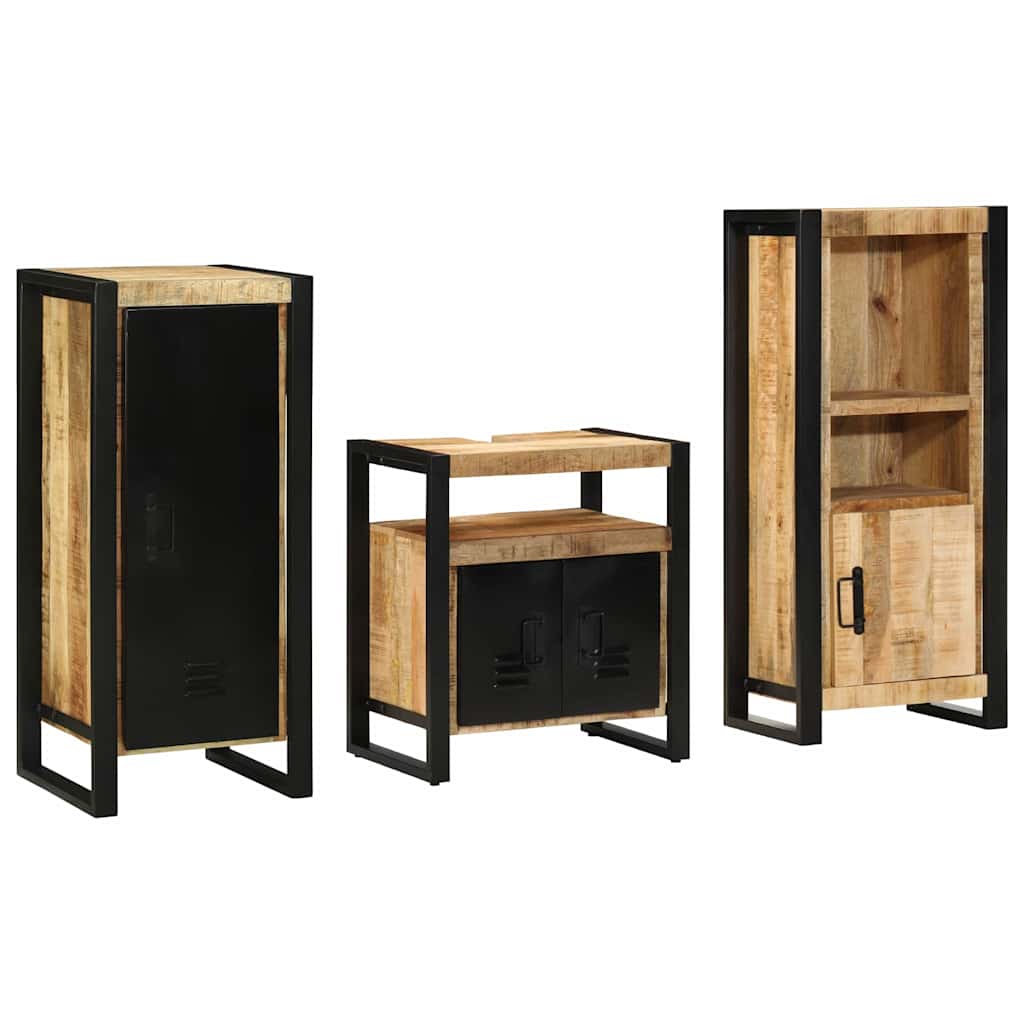 Badkamermeubelset 3 pcs Bruin en zwart Massief Mango Hout is nu te koop bij PeponiXL, paradijselijk wonen!