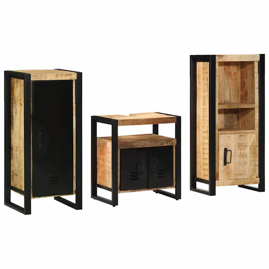 Badkamermeubelset 3 pcs Bruin en zwart Massief Mango Hout is nu te koop bij PeponiXL, paradijselijk wonen!