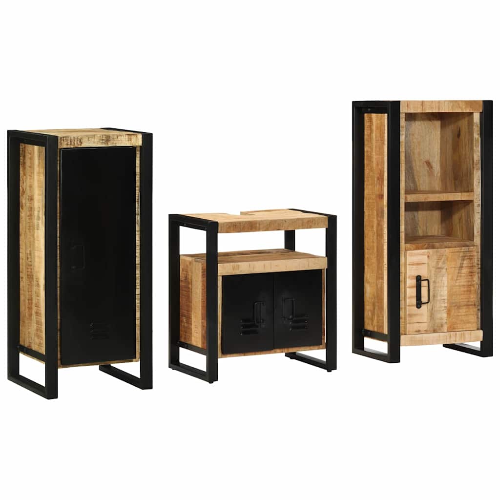 Badkamermeubelset 3 pcs Bruin en zwart Massief Mango Hout is nu te koop bij PeponiXL, paradijselijk wonen!