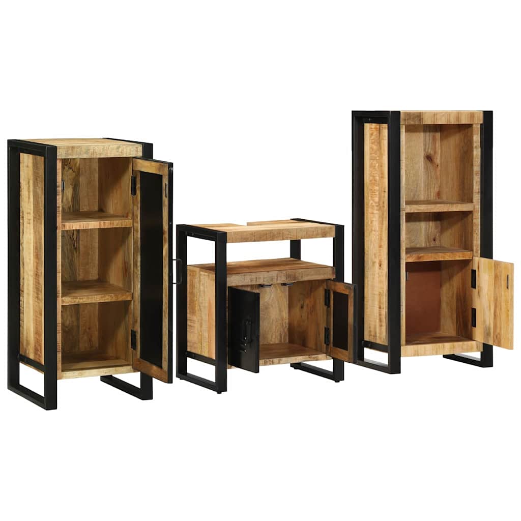 Badkamermeubelset 3 pcs Bruin en zwart Massief Mango Hout is nu te koop bij PeponiXL, paradijselijk wonen!