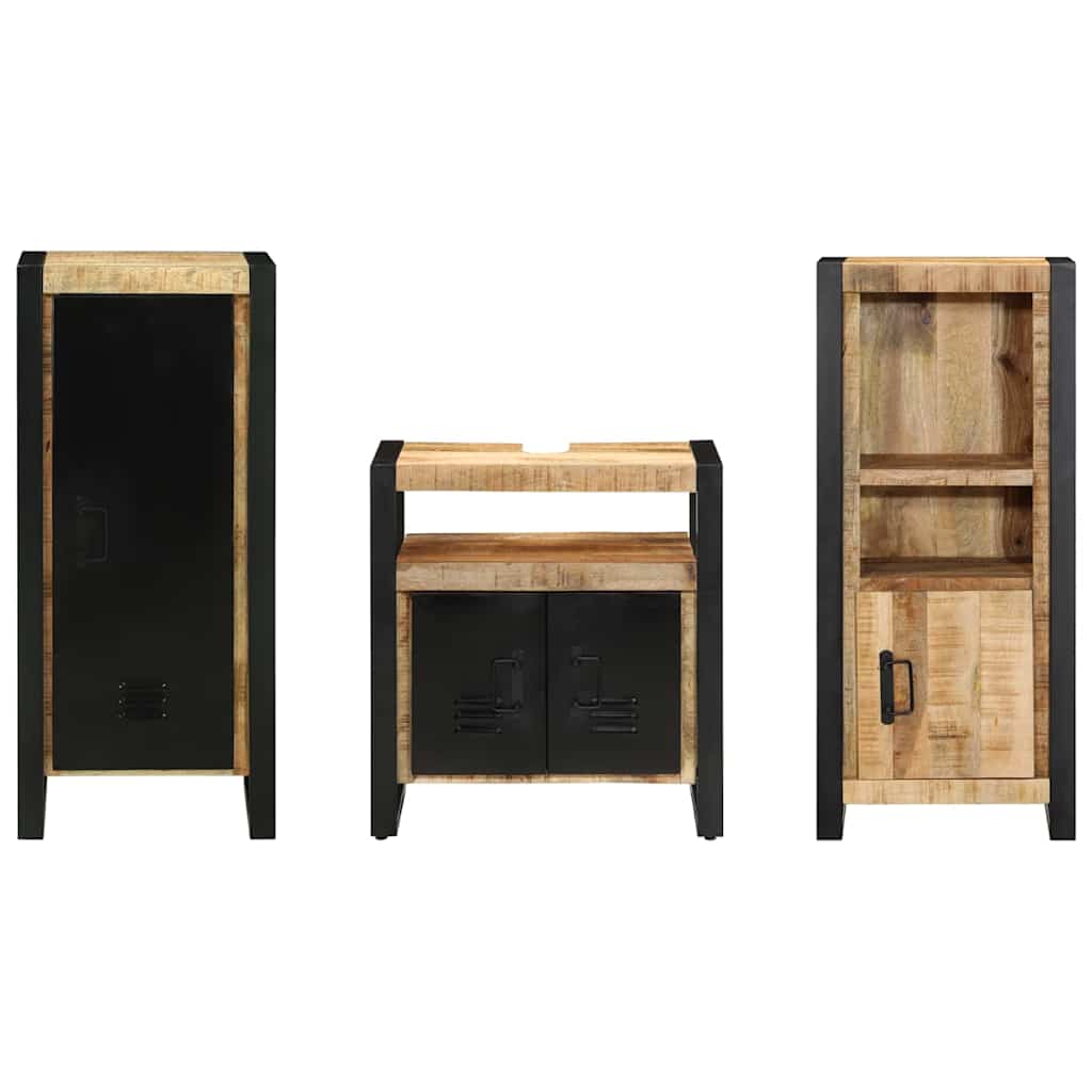 Badkamermeubelset 3 pcs Bruin en zwart Massief Mango Hout is nu te koop bij PeponiXL, paradijselijk wonen!
