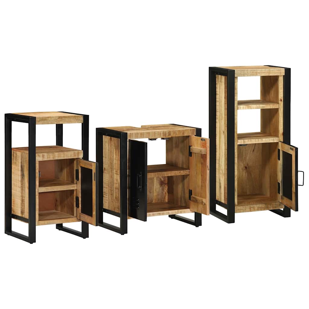 Badkamermeubelset 3 pcs Bruin en zwart Massief Mango Hout is nu te koop bij PeponiXL, paradijselijk wonen!