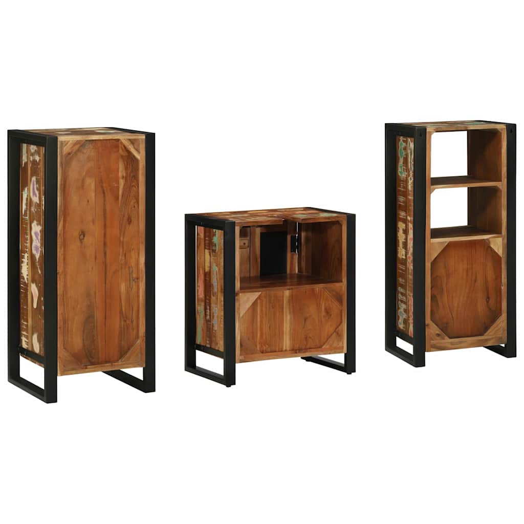 Badkamermeubelset met lade 3 pcs Massief Gerecycled Hout is nu te koop bij PeponiXL, paradijselijk wonen!