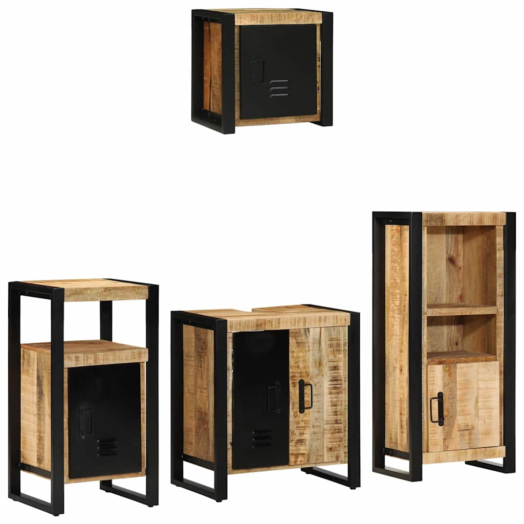 Badkamermeubelset 4 pcs Bruin en zwart Massief Mango Hout is nu te koop bij PeponiXL, paradijselijk wonen!