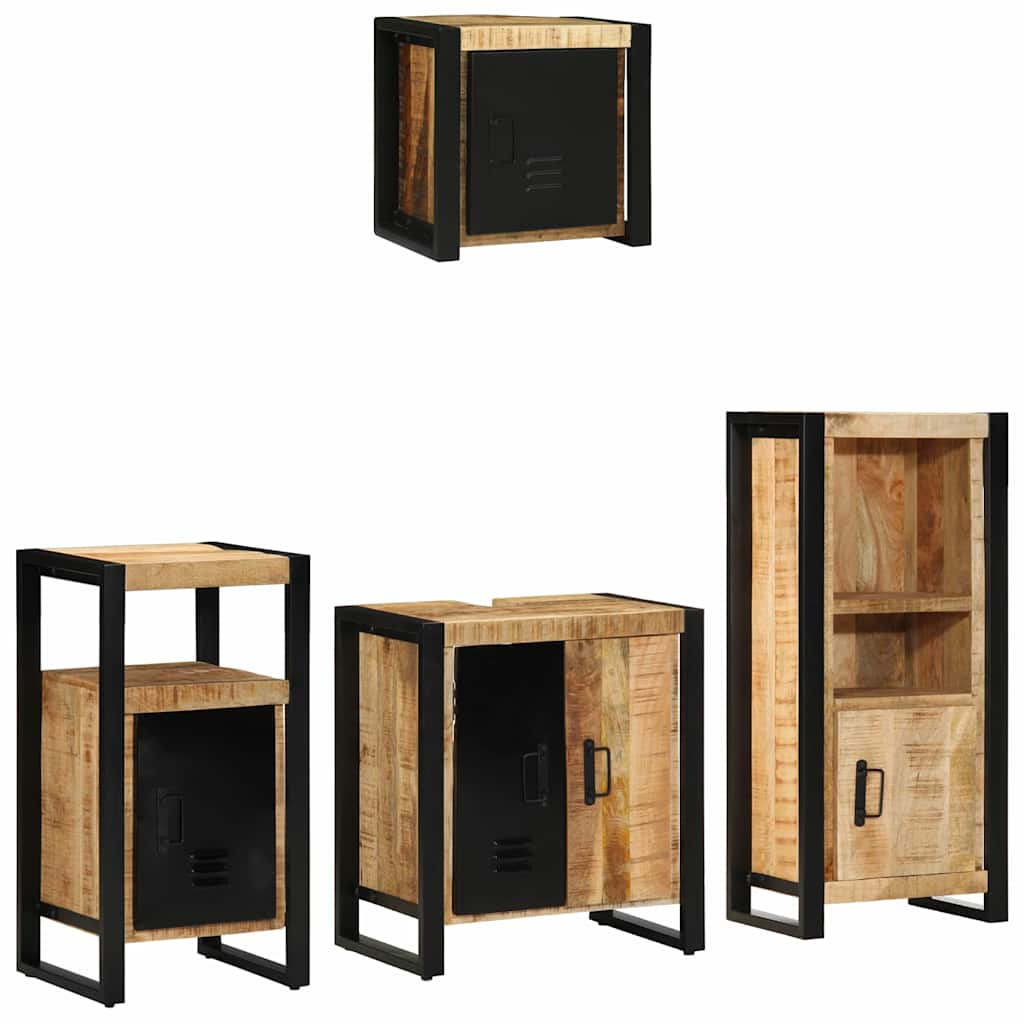 Badkamermeubelset 4 pcs Bruin en zwart Massief Mango Hout is nu te koop bij PeponiXL, paradijselijk wonen!