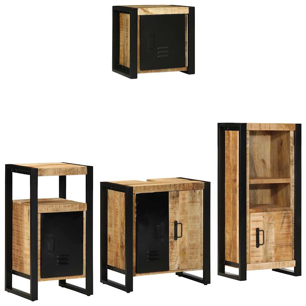 Badkamermeubelset 4 pcs Bruin en zwart Massief Mango Hout is nu te koop bij PeponiXL, paradijselijk wonen!