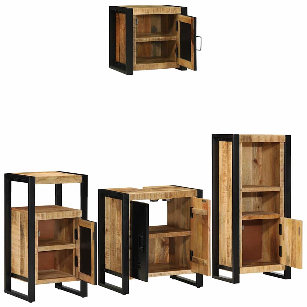 Badkamermeubelset 4 pcs Bruin en zwart Massief Mango Hout is nu te koop bij PeponiXL, paradijselijk wonen!