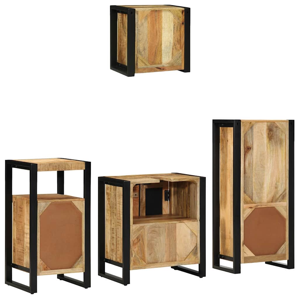 Badkamermeubelset 4 pcs Bruin en zwart Massief Mango Hout is nu te koop bij PeponiXL, paradijselijk wonen!