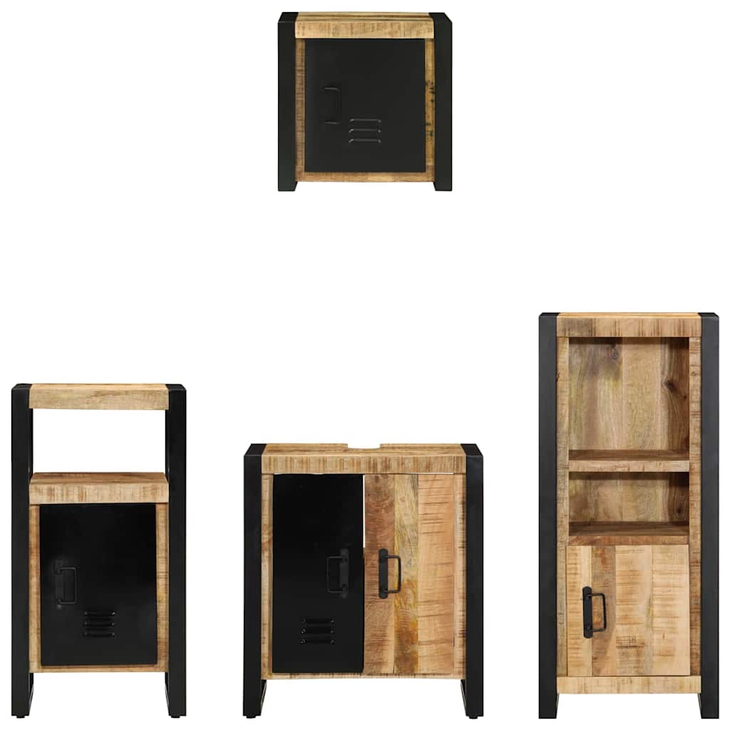 Badkamermeubelset 4 pcs Bruin en zwart Massief Mango Hout is nu te koop bij PeponiXL, paradijselijk wonen!