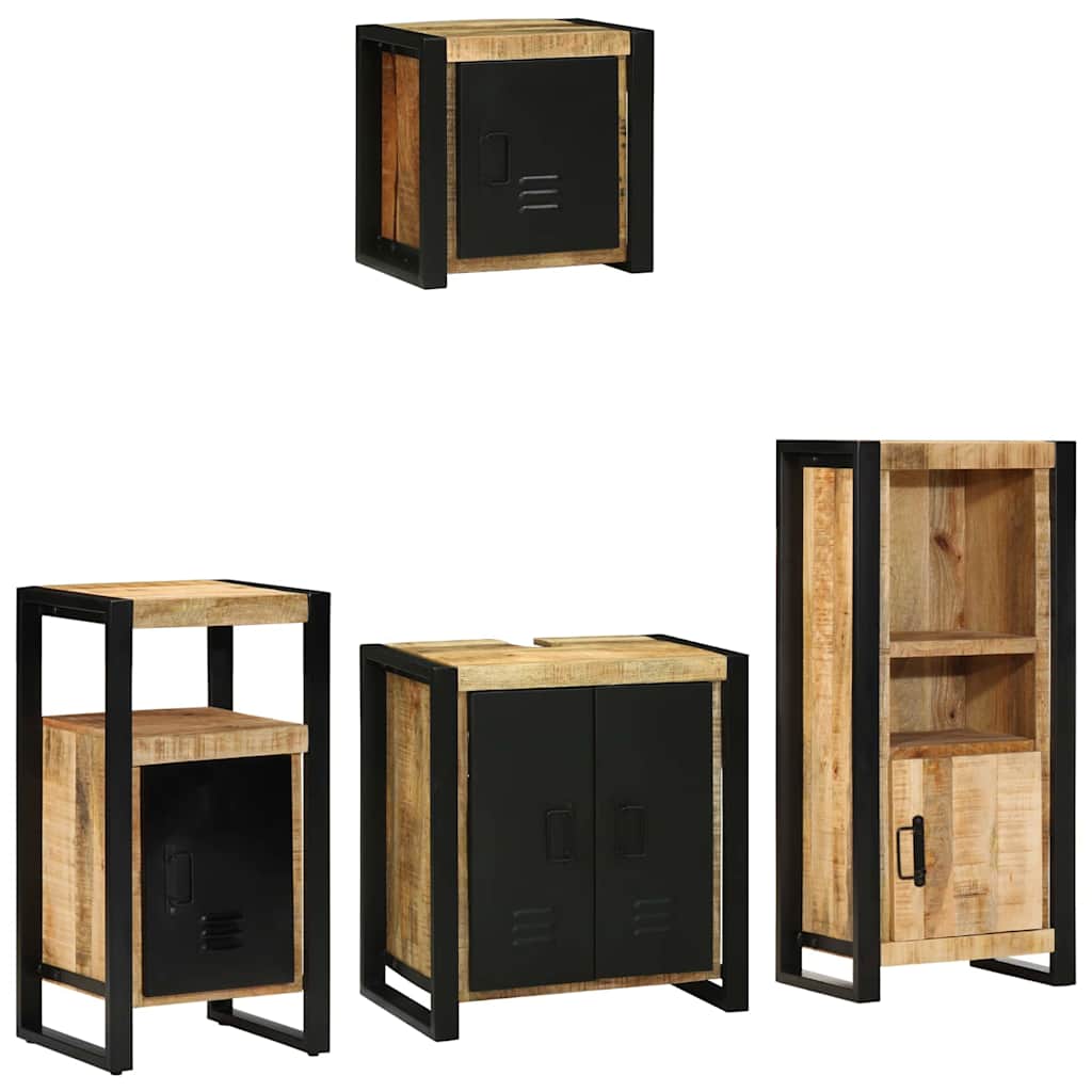 Badkamermeubelset 4 pcs Bruin en zwart Massief Mango Hout is nu te koop bij PeponiXL, paradijselijk wonen!
