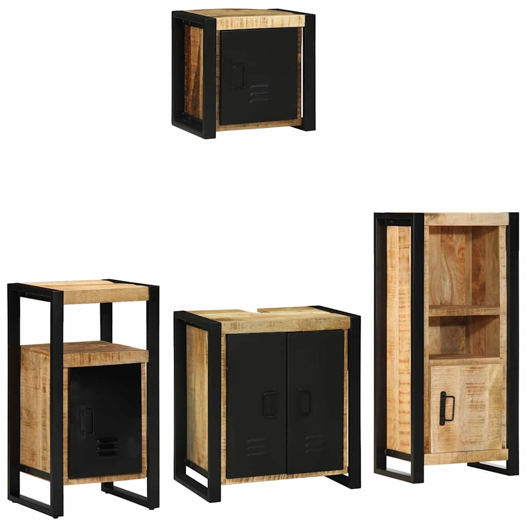 Badkamermeubelset 4 pcs Bruin en zwart Massief Mango Hout is nu te koop bij PeponiXL, paradijselijk wonen!