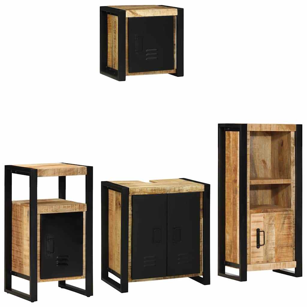 Badkamermeubelset 4 pcs Bruin en zwart Massief Mango Hout is nu te koop bij PeponiXL, paradijselijk wonen!