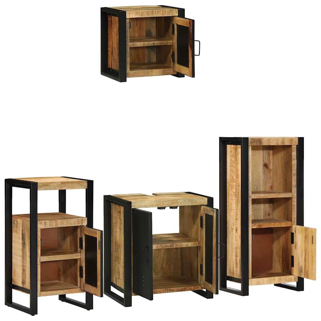 Badkamermeubelset 4 pcs Bruin en zwart Massief Mango Hout is nu te koop bij PeponiXL, paradijselijk wonen!