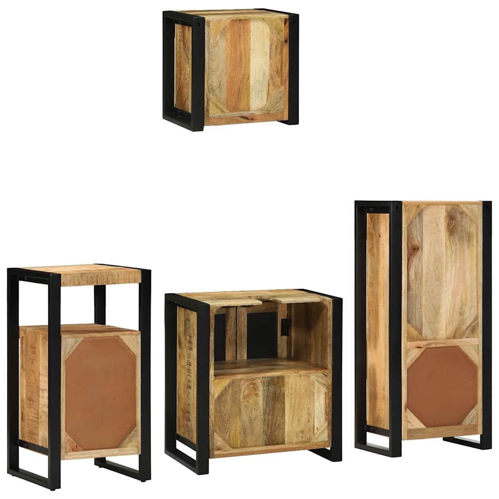 Badkamermeubelset 4 pcs Bruin en zwart Massief Mango Hout is nu te koop bij PeponiXL, paradijselijk wonen!