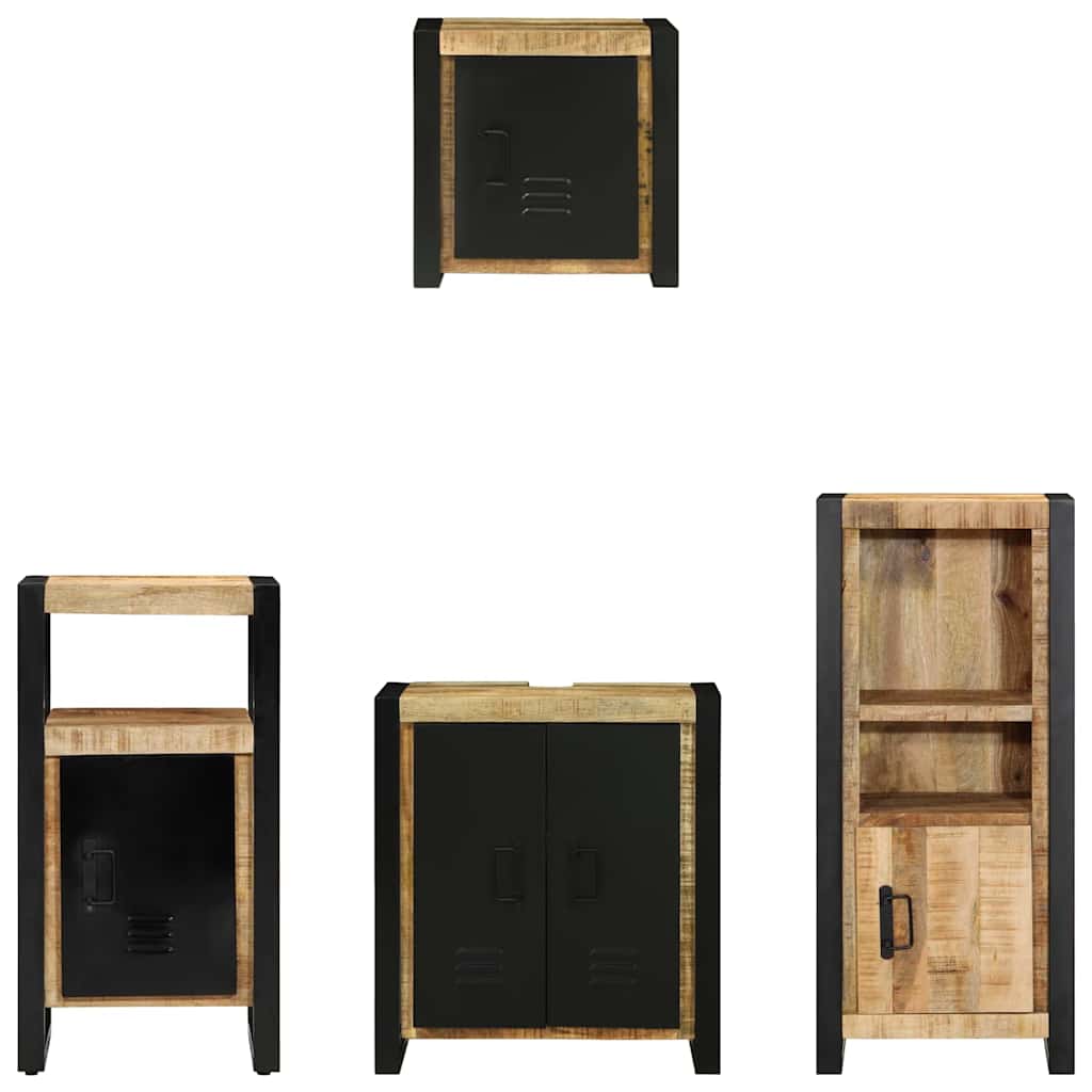 Badkamermeubelset 4 pcs Bruin en zwart Massief Mango Hout is nu te koop bij PeponiXL, paradijselijk wonen!