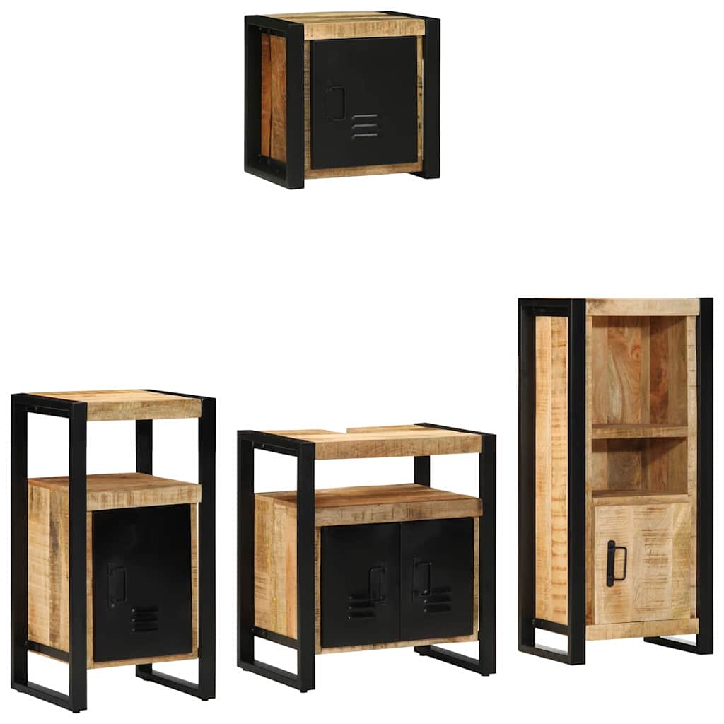 Badkamermeubelset 4 pcs Bruin en zwart Massief Mango Hout is nu te koop bij PeponiXL, paradijselijk wonen!
