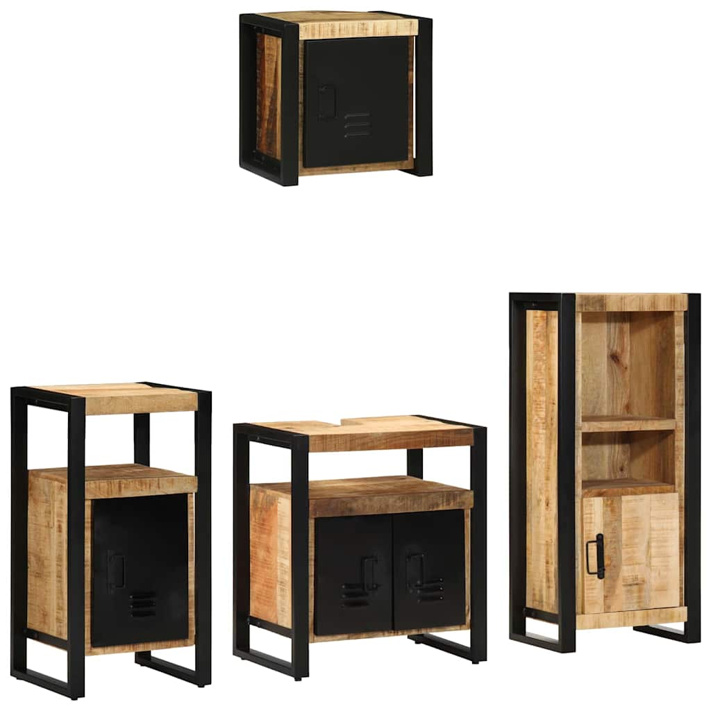 Badkamermeubelset 4 pcs Bruin en zwart Massief Mango Hout is nu te koop bij PeponiXL, paradijselijk wonen!