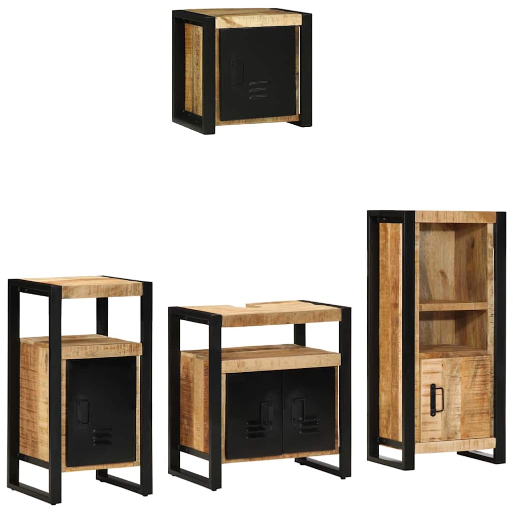 Badkamermeubelset 4 pcs Bruin en zwart Massief Mango Hout is nu te koop bij PeponiXL, paradijselijk wonen!