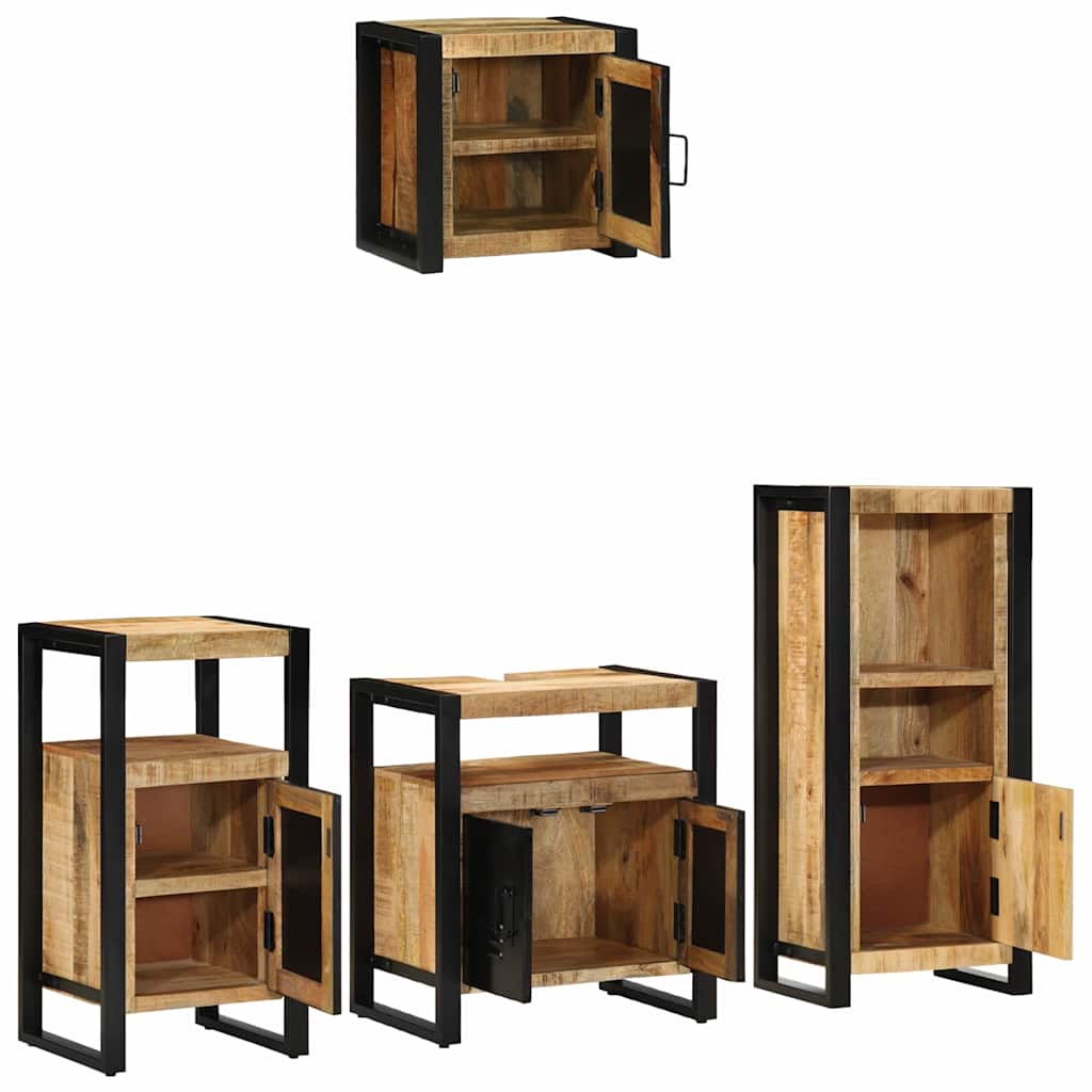 Badkamermeubelset 4 pcs Bruin en zwart Massief Mango Hout is nu te koop bij PeponiXL, paradijselijk wonen!