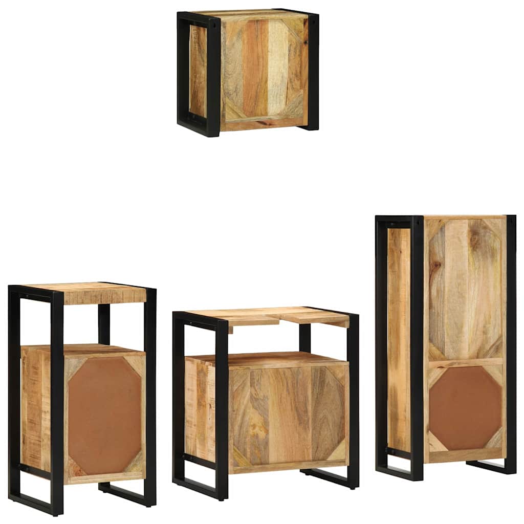 Badkamermeubelset 4 pcs Bruin en zwart Massief Mango Hout is nu te koop bij PeponiXL, paradijselijk wonen!