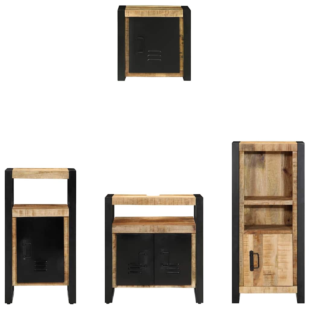 Badkamermeubelset 4 pcs Bruin en zwart Massief Mango Hout is nu te koop bij PeponiXL, paradijselijk wonen!
