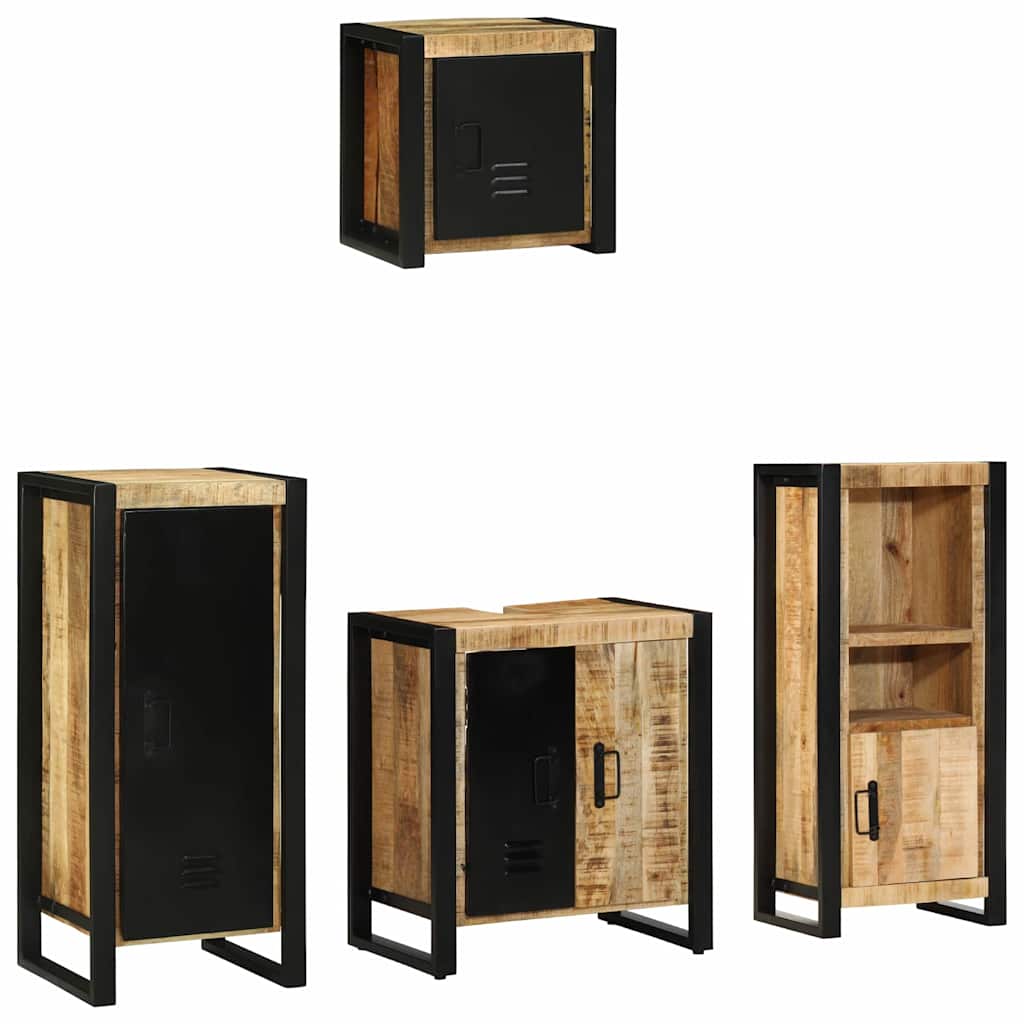 Badkamermeubelset 4 pcs Bruin en zwart Massief Mango Hout is nu te koop bij PeponiXL, paradijselijk wonen!