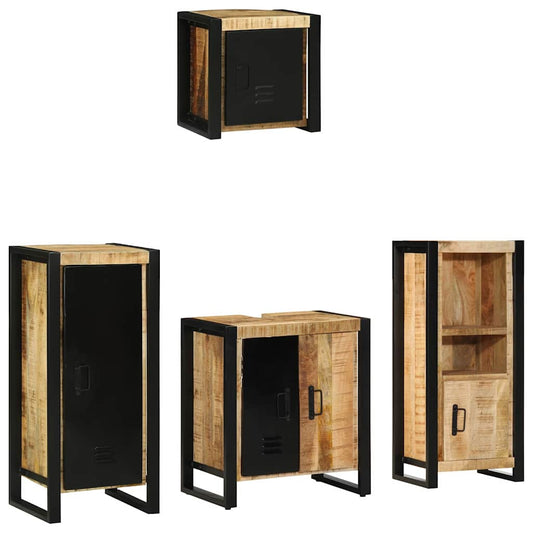 Badkamermeubelset 4 pcs Bruin en zwart Massief Mango Hout is nu te koop bij PeponiXL, paradijselijk wonen!